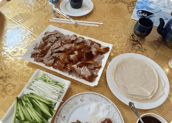 Peking Duck plates with sauces and pancakes