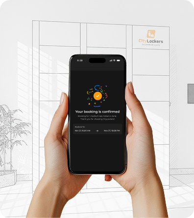 CityLockers booking confirmation screen with a locker access code